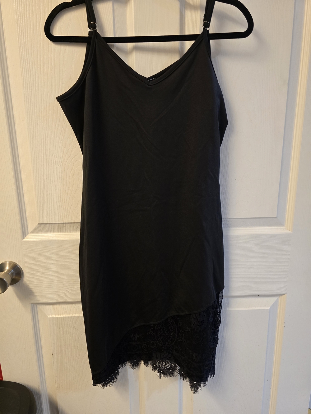 SHEIN Black Asymmetrical Lace-Trim Slip Dress